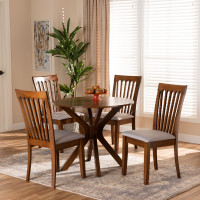 Baxton Studio Lore-Grey/Walnut-5PC Dining Set Lore Modern and Contemporary Grey Fabric Upholstered and Walnut Brown Finished Wood 5-Piece Dining Set